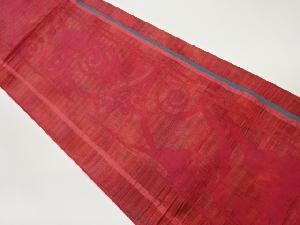 ふくれ織縞に抽象花唐草模様織出し名古屋帯